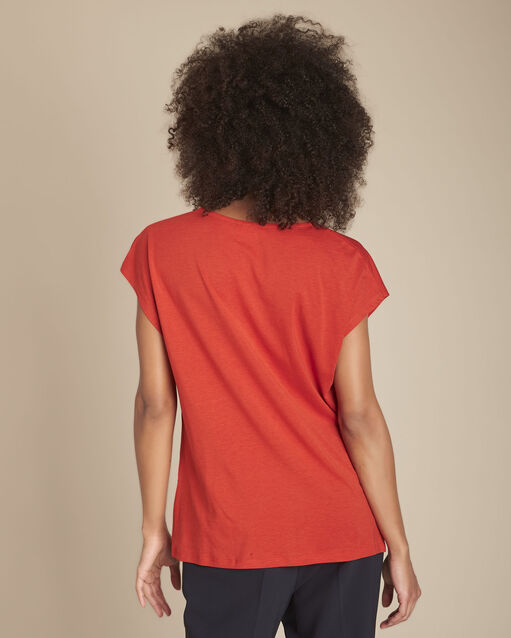 Tee-shirt orange plis effet cache-cœur carine sable.