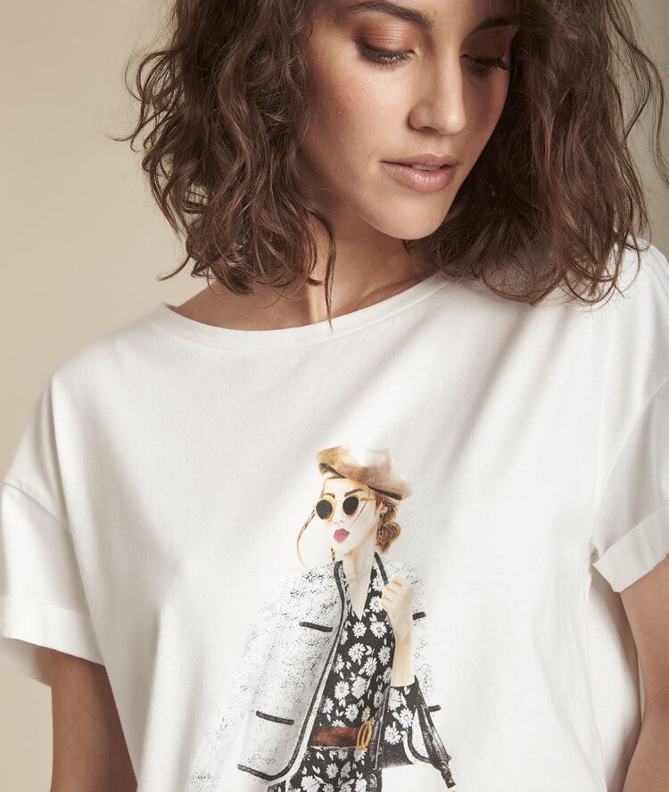 Tee-shirt sérigraphié en coton biologique caroline ecru.