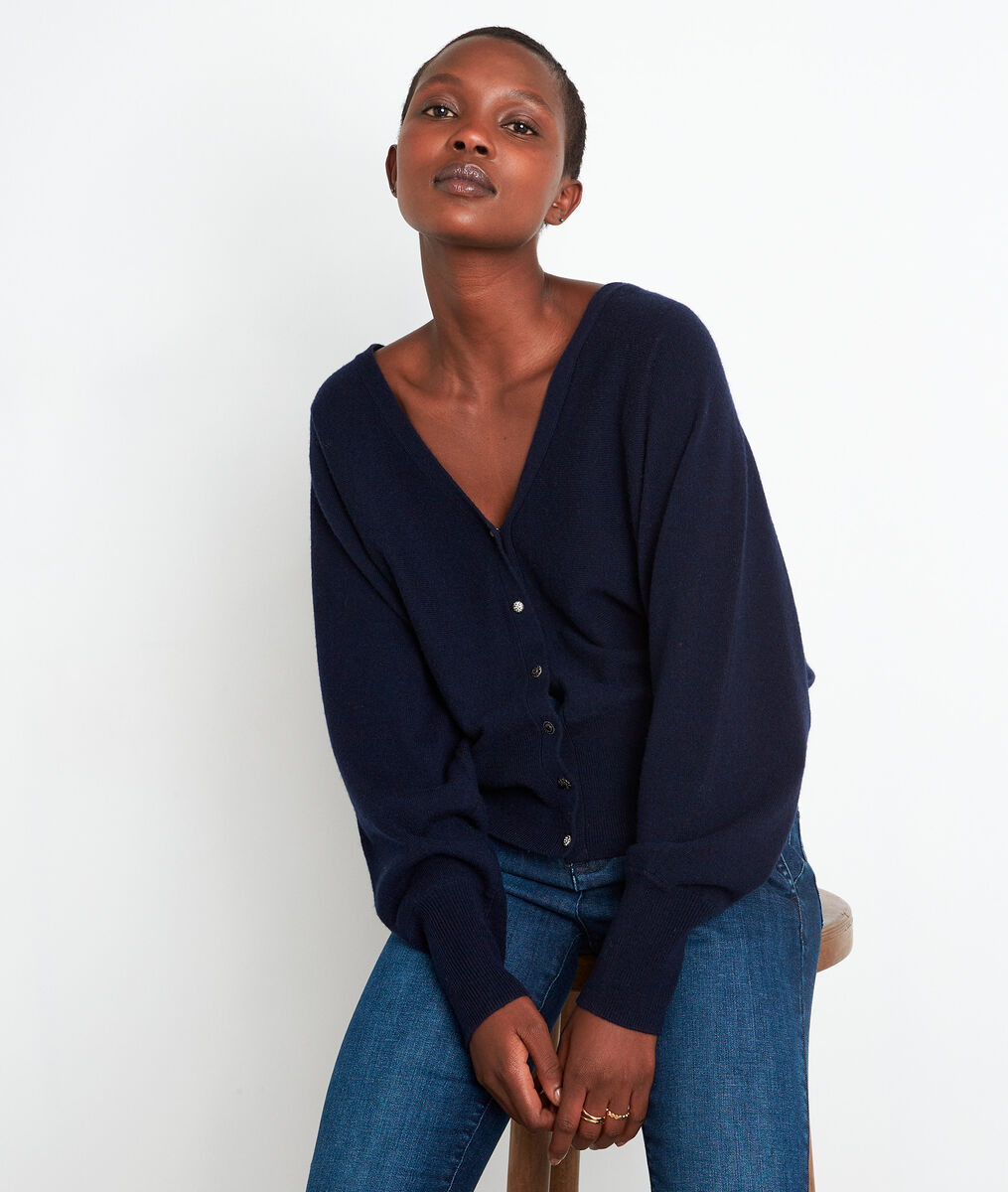 Marineblauwe cardigan van gerecyclede wol en kasjmier Tess | 1-2-3 Marineblauwe cardigan van gerecyclede wol en kasjmier Tess PhotoZ | 1-2-3