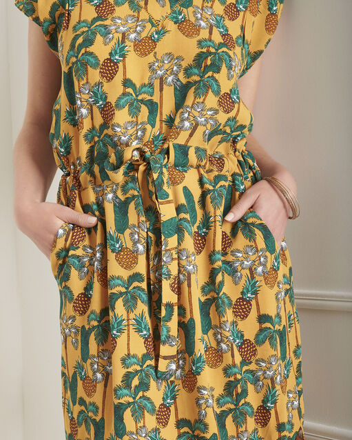 Robe jaune imprimé ananas lulano bouton d`or.