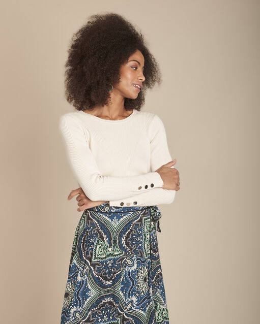 Beiger pullover jersey und kn&ouml;pfe flora hellbraun.