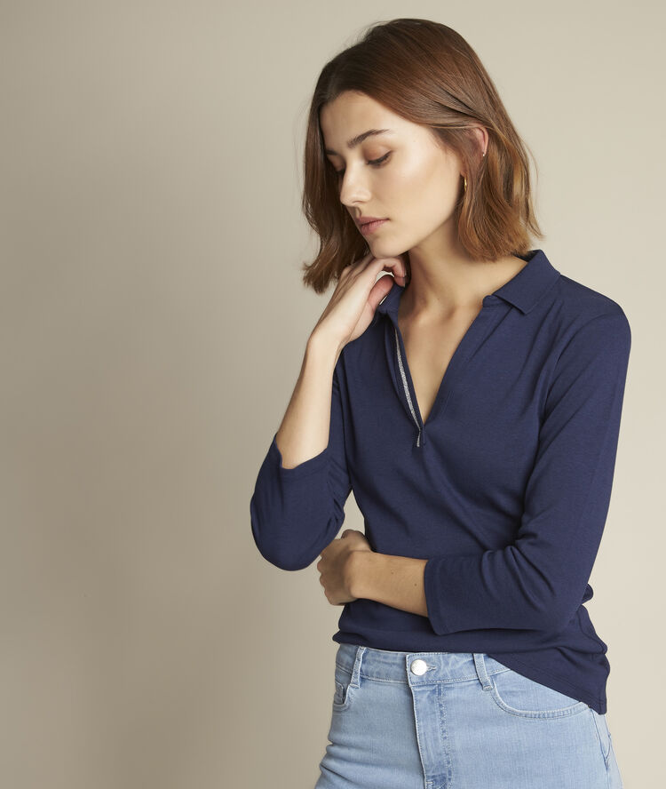 Polo marine d&eacute;tail lurex roseau encre.