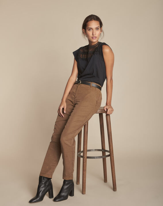 Pantalon marron cigarette en tencel Edgar | 1-2-3 Pantalon marron cigarette en tencel Edgar PhotoZ | 1-2-3