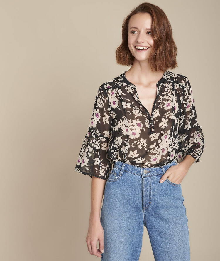 Blouse imprimé fleuri valerianne noir.