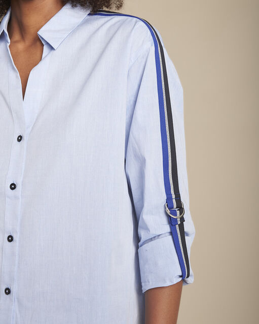 Blouse bleue en popeline galons contrastés mauranne bleu ciel.