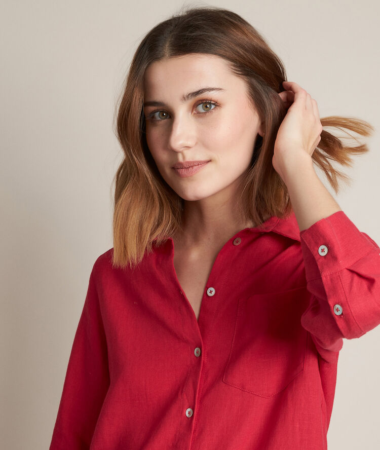 Robe chemise en lin céline fuchsia fonce.