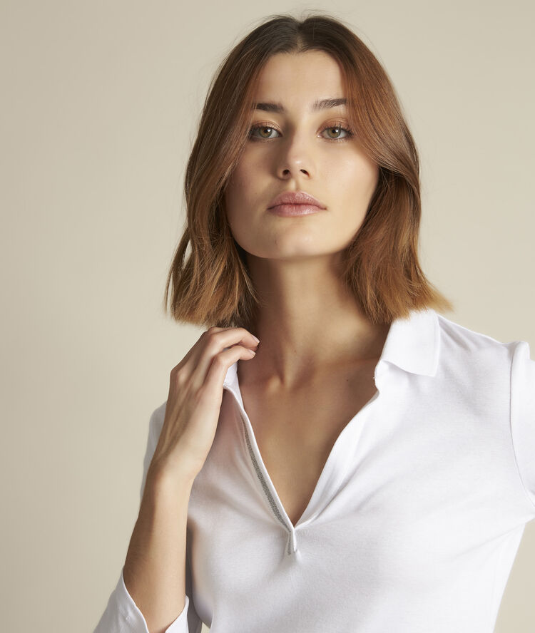 Polo blanc d&eacute;tail lurex roseau blanc.
