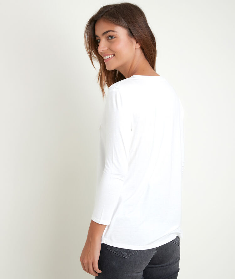 Tee-shirt écru bimatière col tunisien genna ecru.