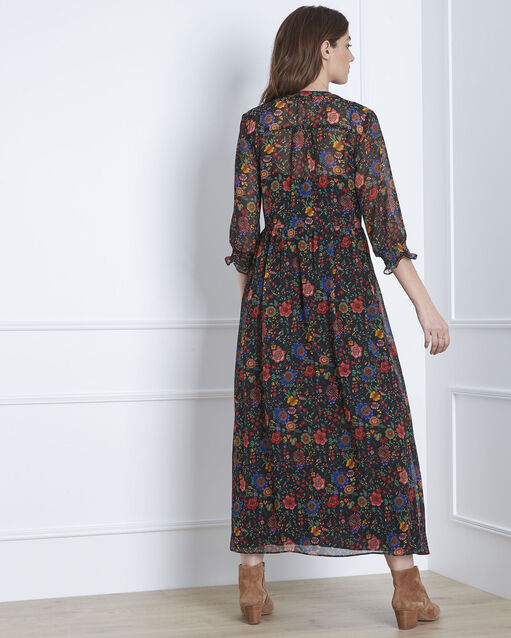 Robe noire longue imprimé fleuri libra noir.