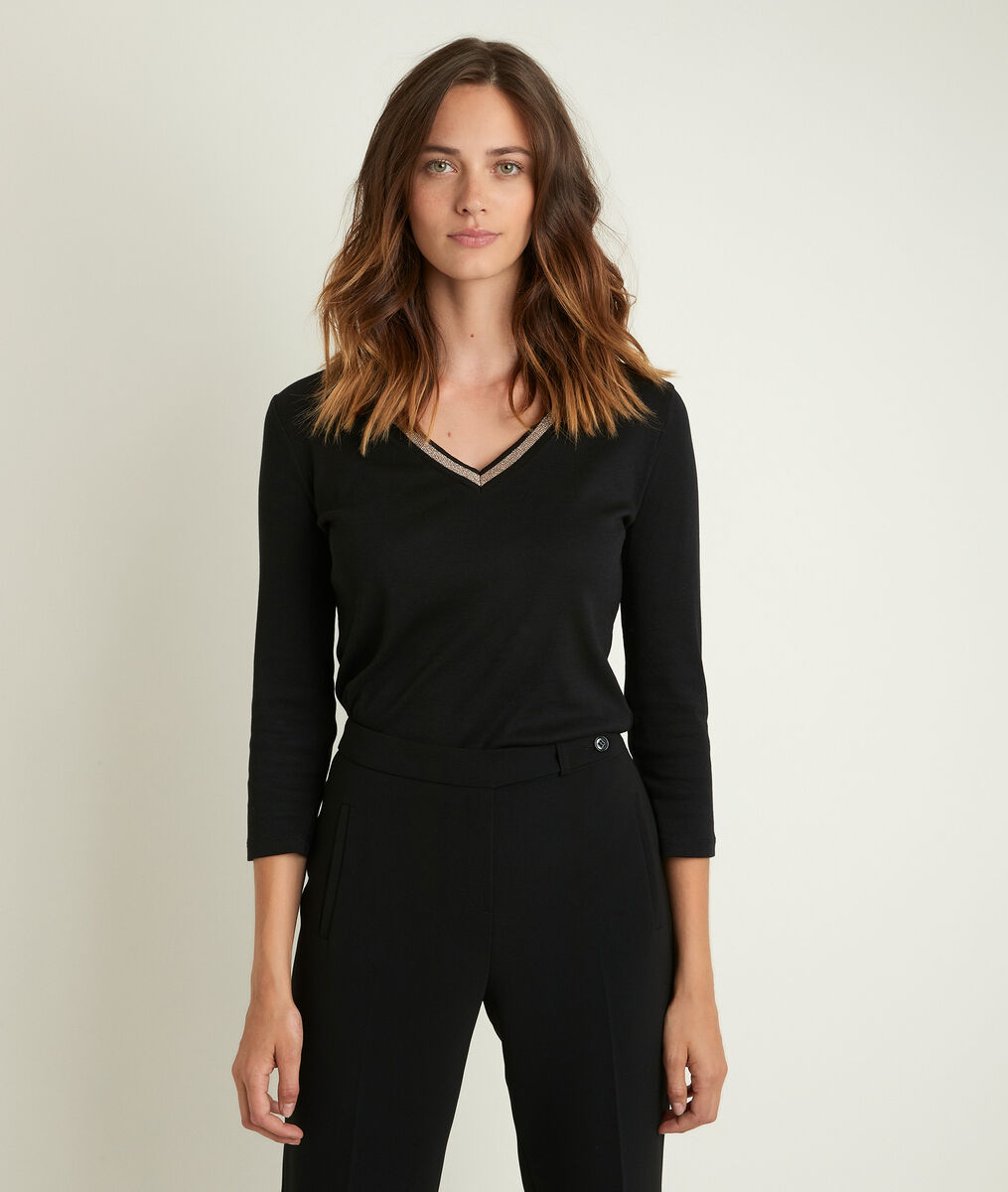 Tee-shirt noir encolure fantaisie Calypso | 1-2-3 Tee-shirt noir encolure fantaisie Calypso PhotoZ | 1-2-3
