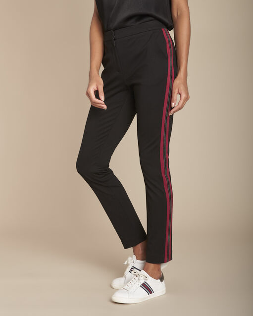 Pantalon noir milano cropped bande fantaisie Elane (1) - Maison 123