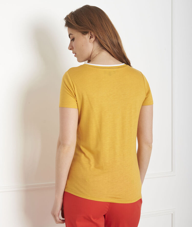 Gelbes t-shirt rippbündchen passo havanabraun.