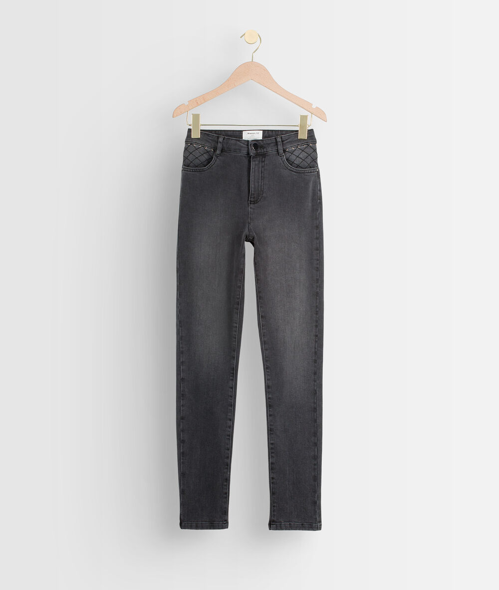 Jean slim en coton gris foncé et broderies nadia gris fonce.