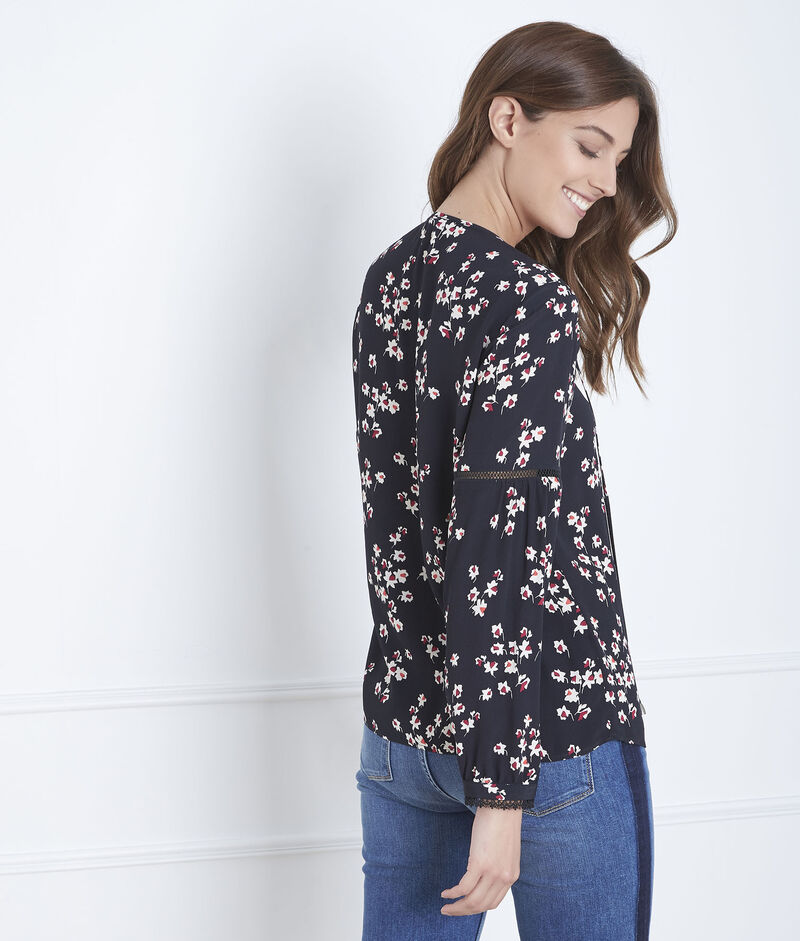 Blouse noire imprimé fleuri vernis noir.