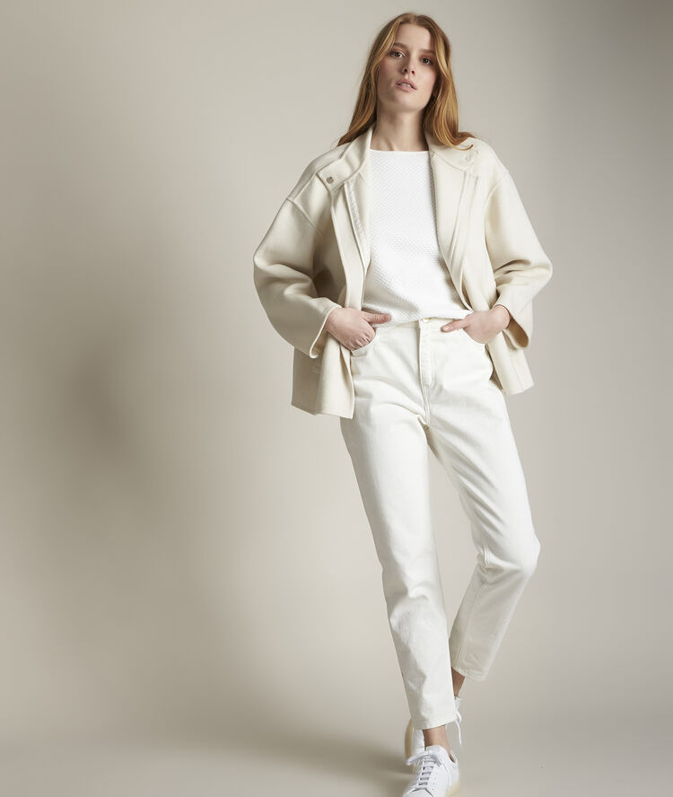 Manteau double face court sally greige.