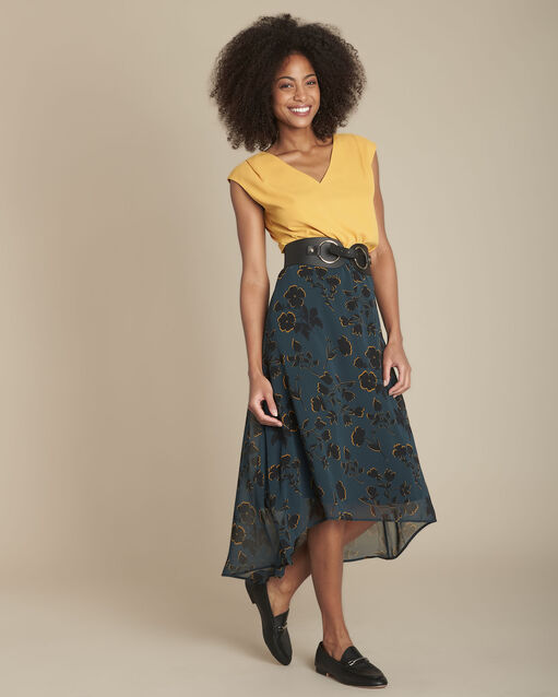 Blouse bimati&egrave;re col v safran neptune soleil.