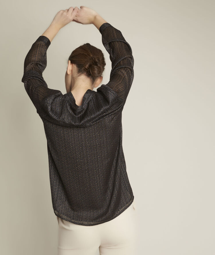 Blouse imprimée lavallière emie noir.