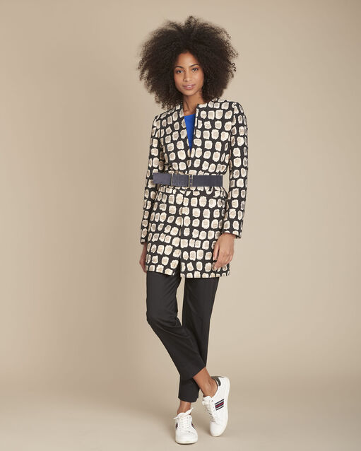 Zwarte mantel met fantasieprint van jacquard kaya noir.