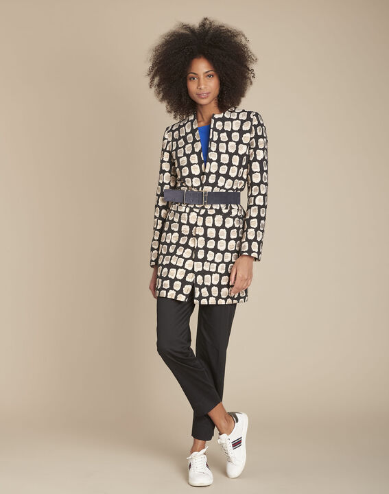 Manteau noir imprimé fantaisie jacquard Kaya | 1-2-3 Manteau noir imprimé fantaisie jacquard Kaya PhotoZ | 1-2-3