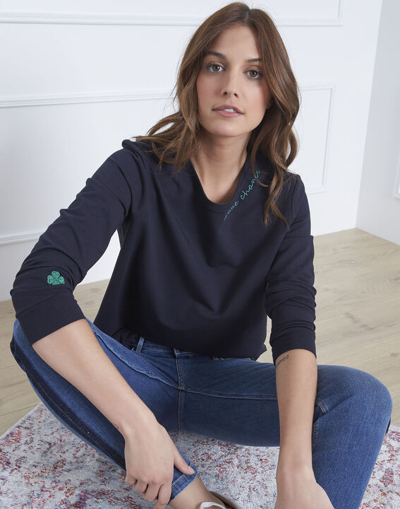 Sweat marine broderie encolure Pastel | 1-2-3 Sweat marine broderie encolure Pastel PhotoZ | 1-2-3