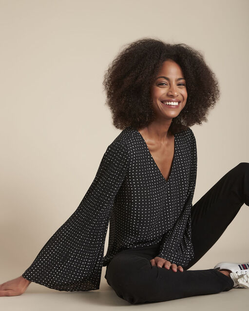 Blouse pliss&eacute;e &agrave; pois morgane noir.