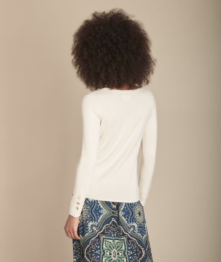 Pull beige en jersey flora ficelle.