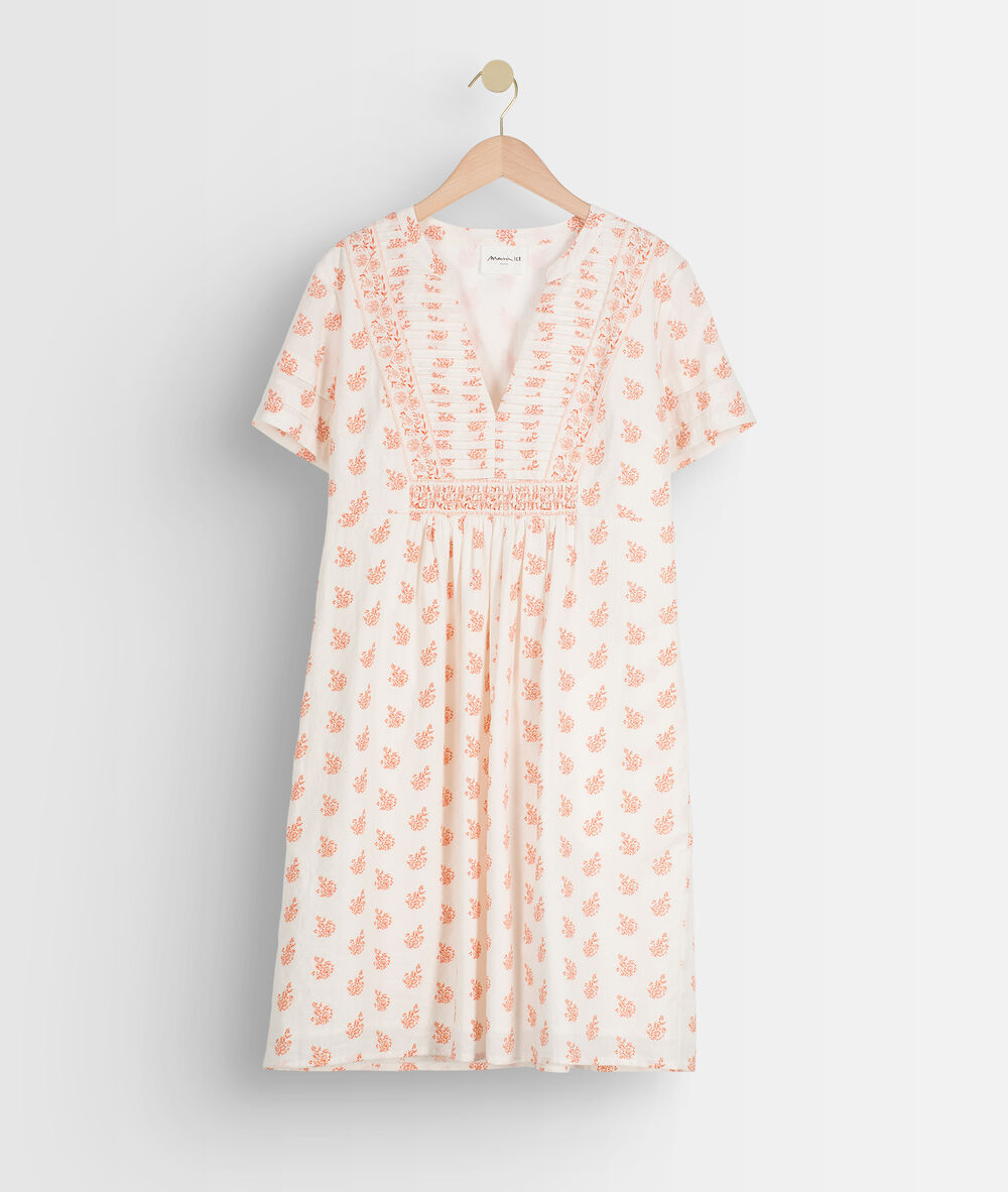 Robe courte en coton imprimé blanche soledad pêche.