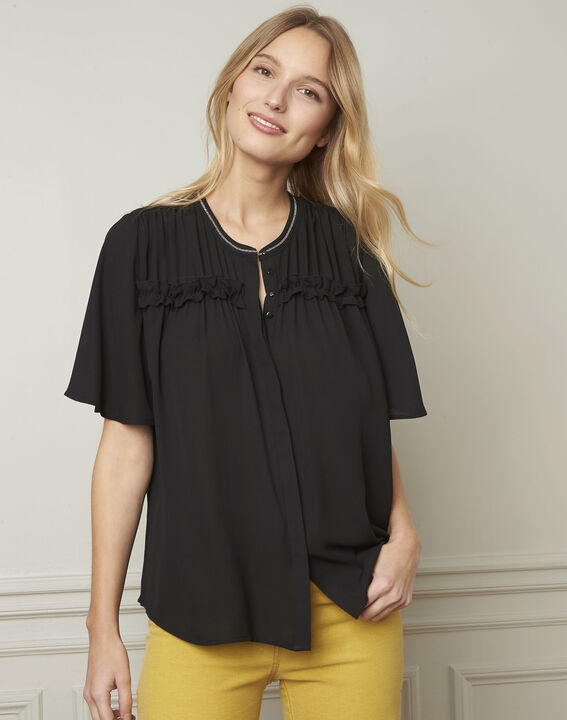 Schwarze Bluse mit ausgefallenen Details Vitali | 1-2-3 Schwarze Bluse mit ausgefallenen Details Vitali PhotoZ | 1-2-3