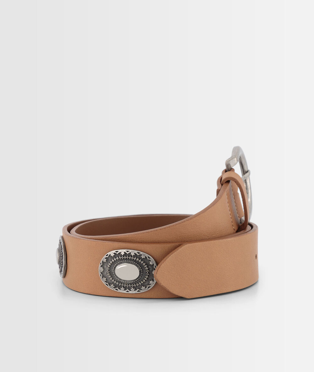 Ceinture en cuir caramel et métal argent janice camel clair.
