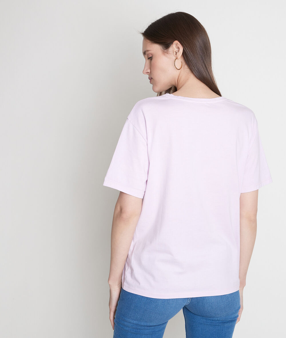 Paarse shirt van biologisch katoen met opschrift eliott parme.