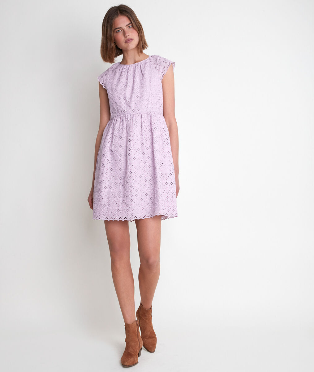 Robe en coton brodée mauve Lilian | 1-2-3 Robe en coton brodée mauve Lilian PhotoZ | 1-2-3