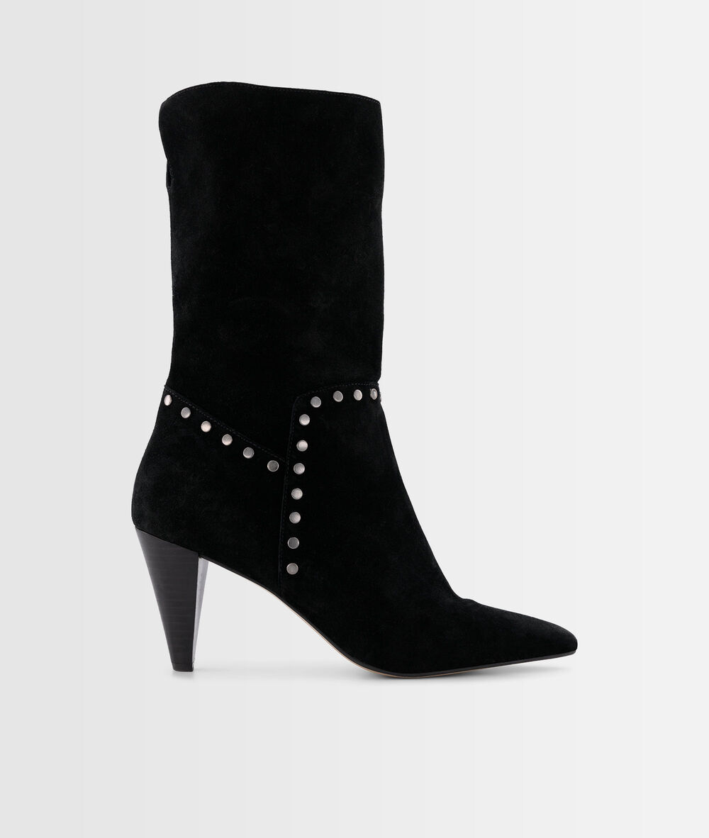 Boots à talon en cuir velours clouté noir hedgar noir.