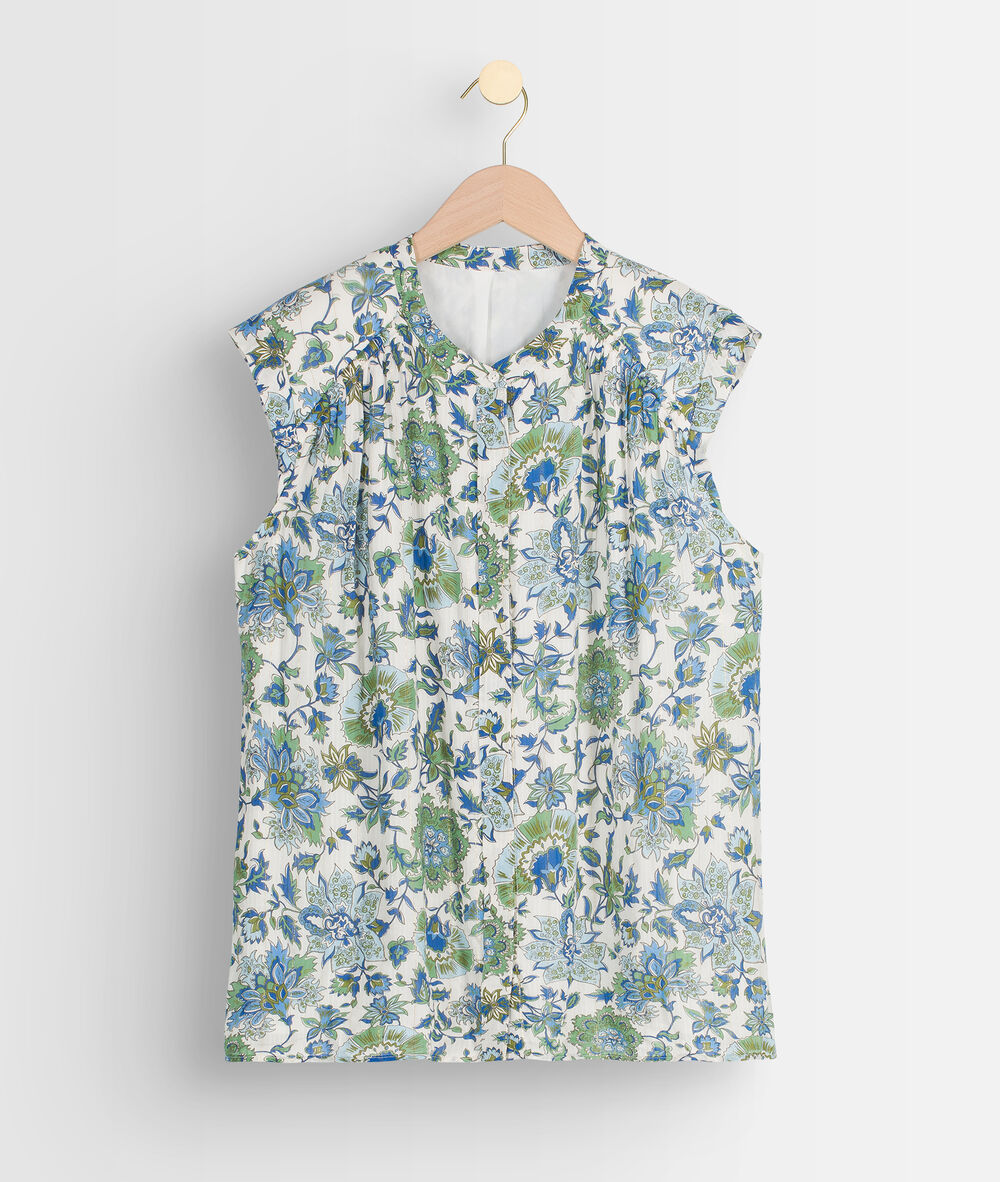 Blouse sans manche à épaulettes imprimée tracy ecru.
