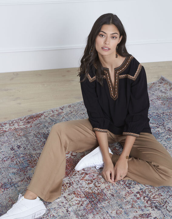 Blouse noire broderie ethnique Vita | 1-2-3 Blouse noire broderie ethnique Vita PhotoZ | 1-2-3