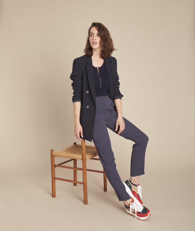 Marineblauwe sigaretbroek met stippenprint garry marine.