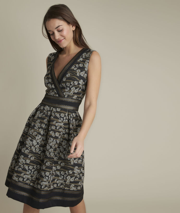 Robe corolle en jacquard orange noir.