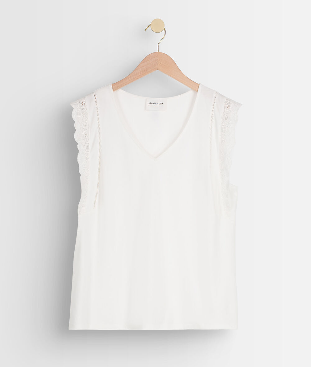 Tee-shirt écru à dentelle isaline ecru.