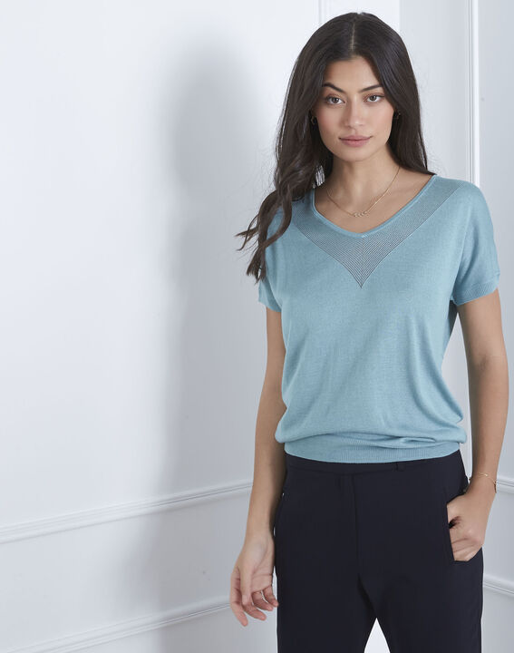 Pull bleu détail encolure Never | 1-2-3 Pull bleu détail encolure Never PhotoZ | 1-2-3