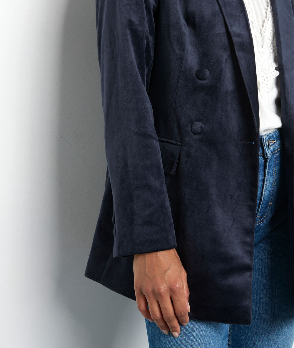 L'iconique blazer florine en velours bleu marine marine.