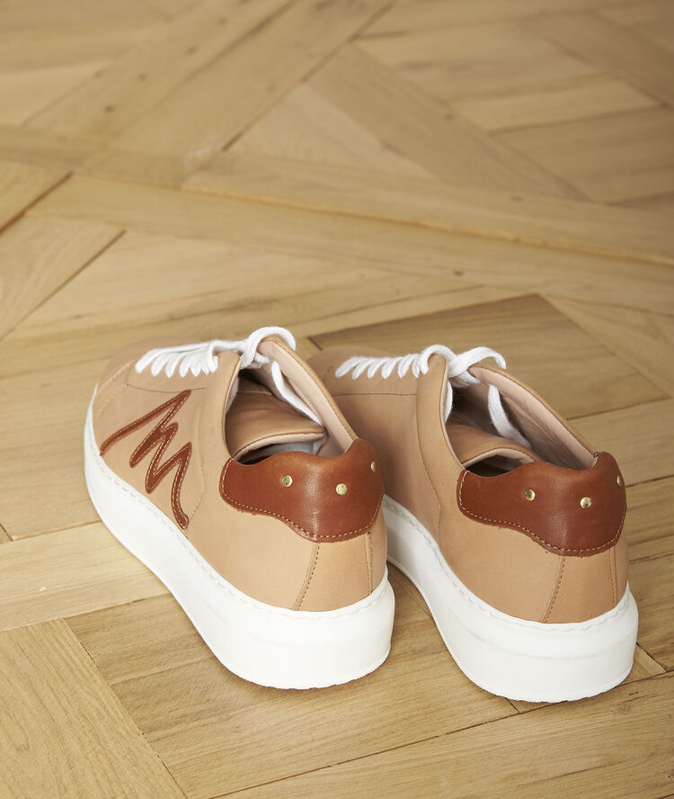 Baskets en cuir brodées nora camel.