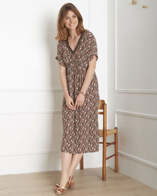 Robe marron imprimé ethnique lucienne caramel.