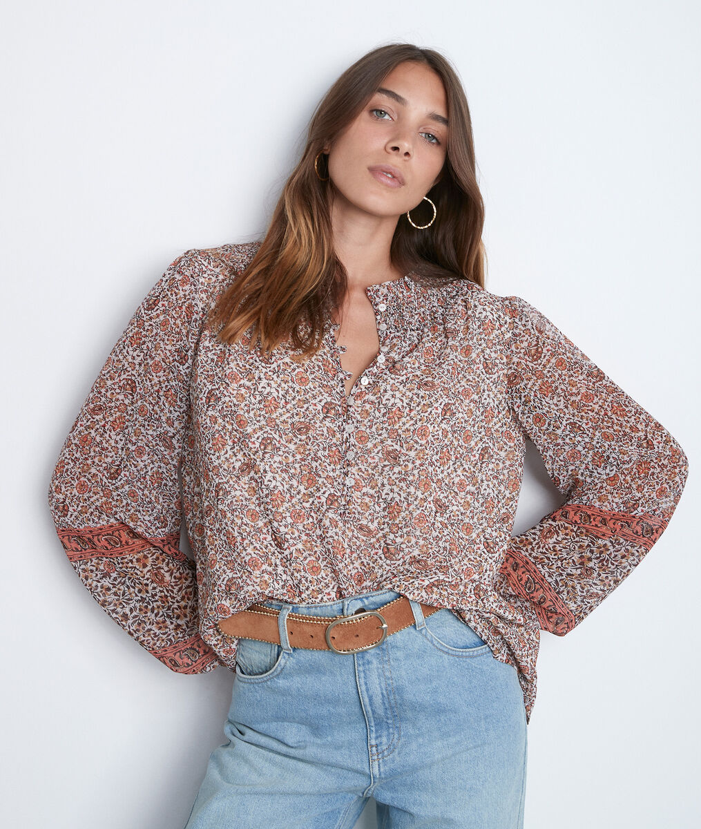 Blouse imprimée fleurie rose à manches longues Angelique | 1-2-3 Blouse imprimée fleurie rose à manches longues Angelique PhotoZ | 1-2-3