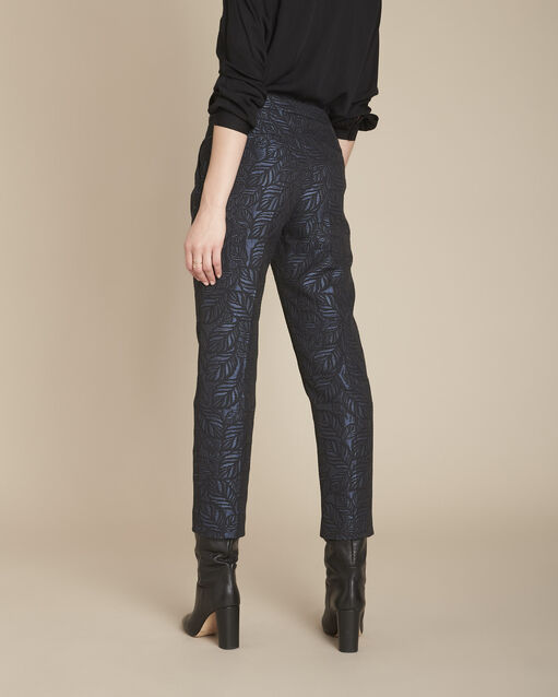 Pantalon marine cigarette 7/8e jacquard eustache marine.