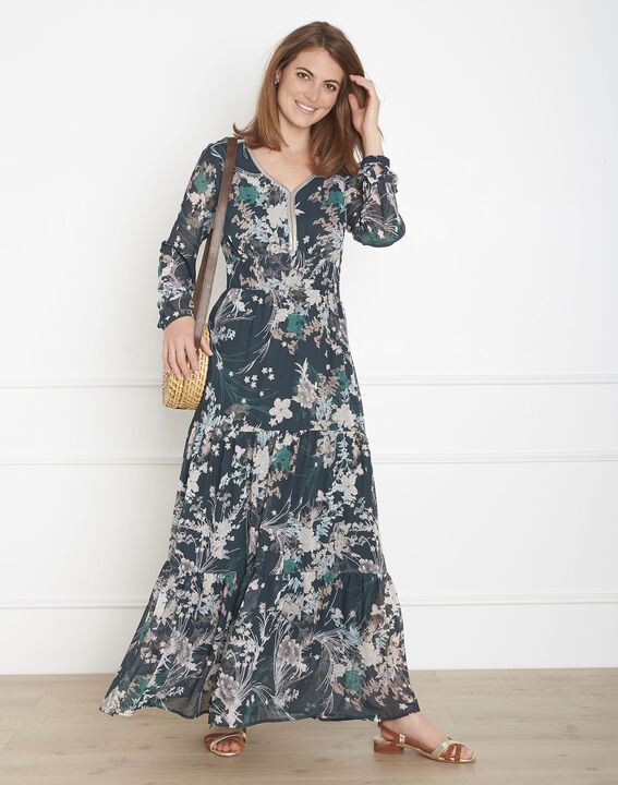 Robe longue verte imprimé fleuri Lucille | 1-2-3 Robe longue verte imprimé fleuri Lucille PhotoZ | 1-2-3