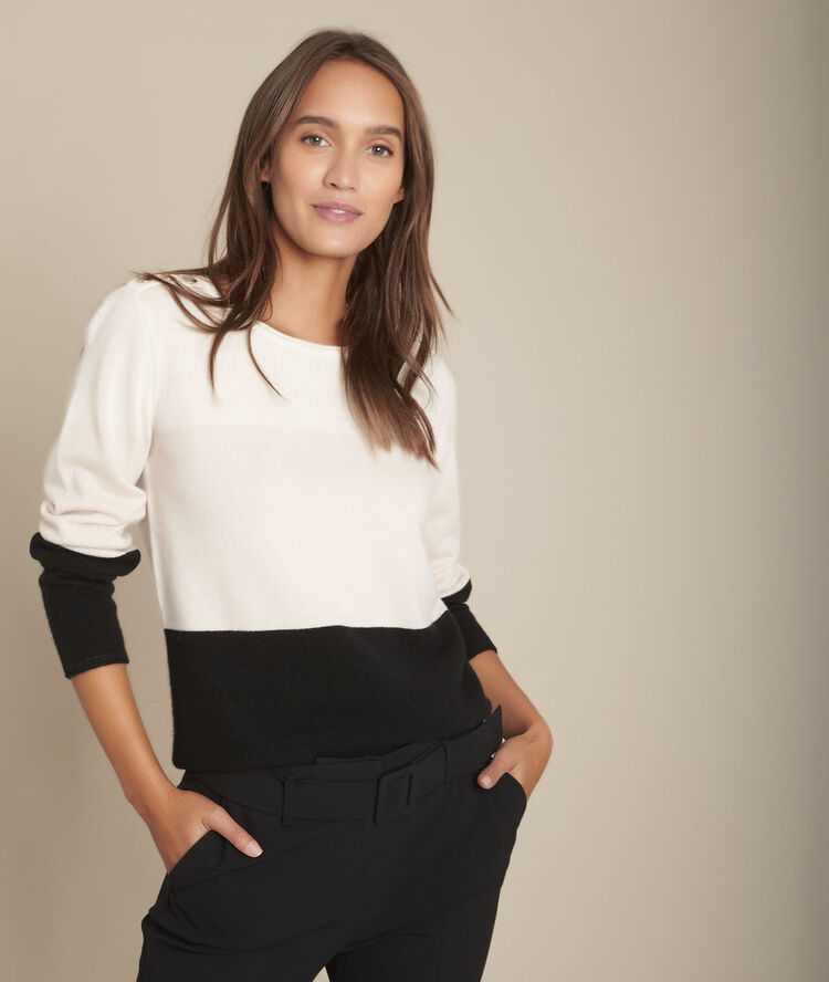 Gestreepte kasjmier trui frost poudre.