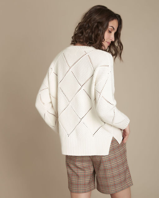 Pull maille ajourée fashion gris/blanc.