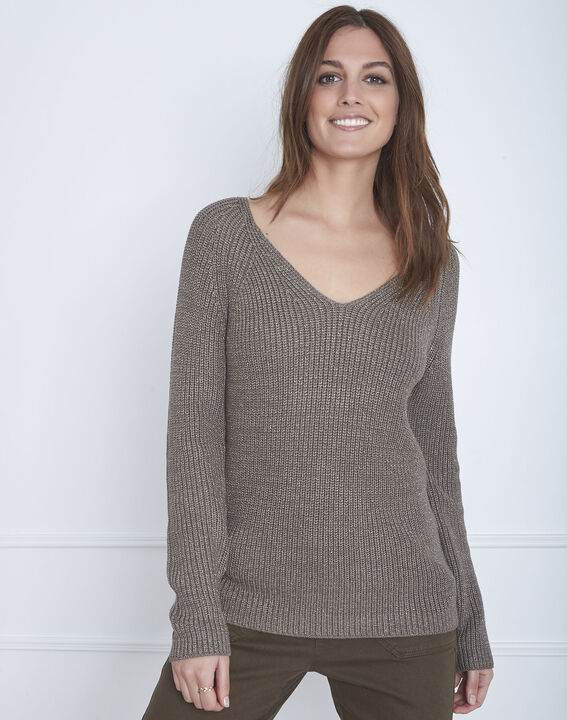 Kakifarbener Pullover aus Lurex-Gewebe Aboukir | 1-2-3 Kakifarbener Pullover aus Lurex-Gewebe Aboukir PhotoZ | 1-2-3