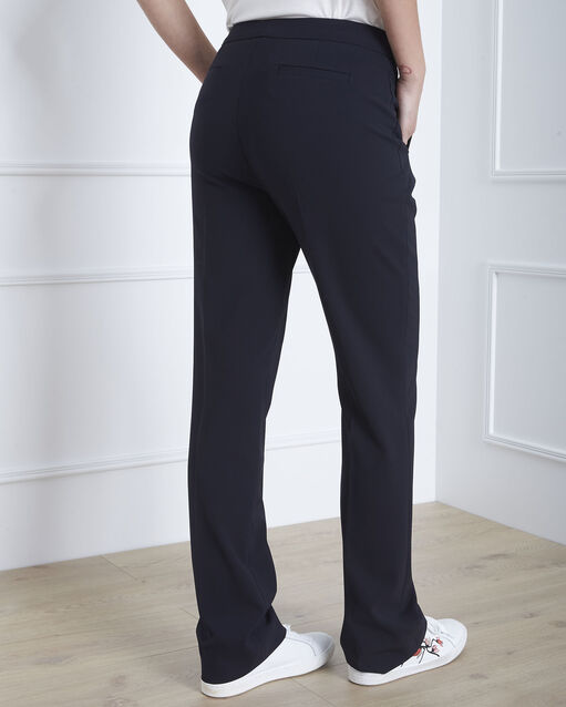 Pantalon marine droit en microfibre à ceinture boutonnée hugo marine.