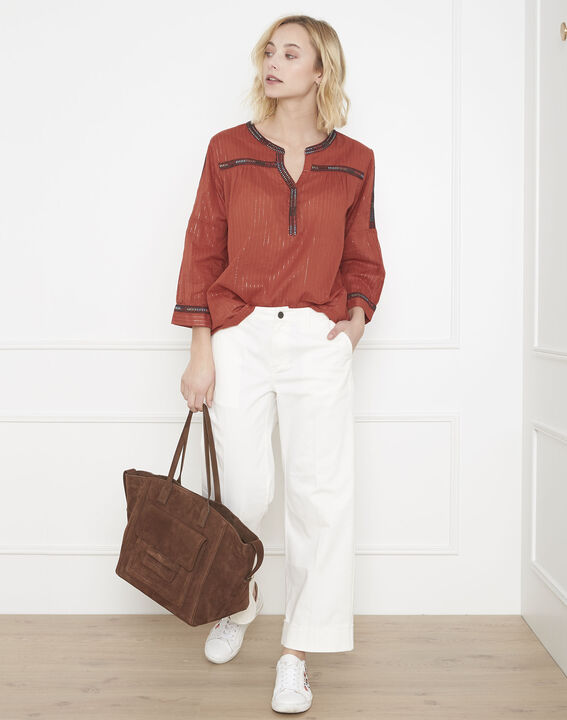 Blouse acajou brodée ethnique Varan | 1-2-3 Blouse acajou brodée ethnique Varan PhotoZ | 1-2-3
