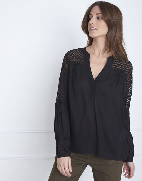 Blouse noire en dentelle Valy | 1-2-3 Blouse noire en dentelle Valy PhotoZ | 1-2-3